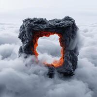 Dramatic volcanic landscape with fiery core photo