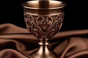 Ornate bronze chalice with intricate floral design photo