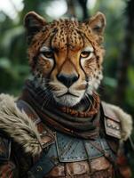 Fierce Leopard in Tribal Warrior Attire photo
