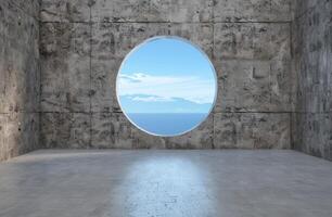 Serene ocean view through concrete arch photo
