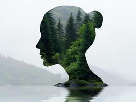 serene forest reflection in lake photo