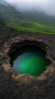Mysterious green pool in volcanic landscape photo