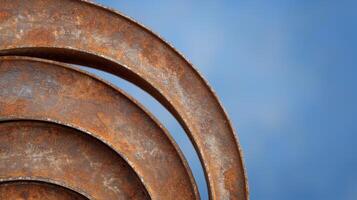 Rusty metal rings in blue sky background photo
