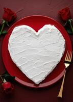heart shaped cake with red roses photo