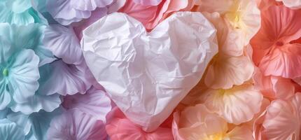 Vibrant floral background with crumpled paper heart photo