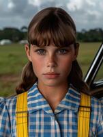 portrait of a young girl with serious expression photo