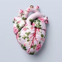 Anatomical heart model with floral design photo