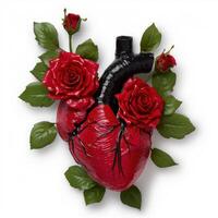 Anatomical heart with red roses photo
