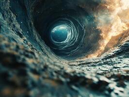 Mesmerizing underwater tunnel with swirling currents and glowing light photo