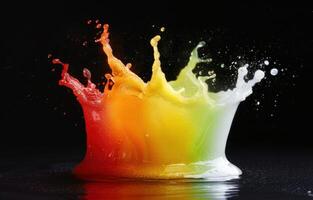 Colorful liquid splash on dark background photo