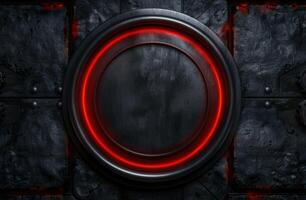 Glowing red circular frame on dark background photo