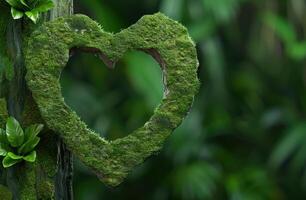 Moss covered heart shaped opening in tree trunk photo