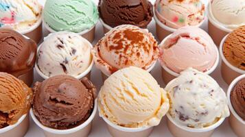 Assortment of delicious ice cream scoops in various flavors photo