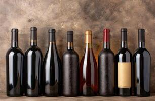 Assortment of red and white wine bottles photo