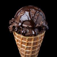 Decadent chocolate ice cream sundae with waffle cone photo