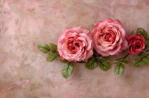 beautiful pink roses on a textured background photo