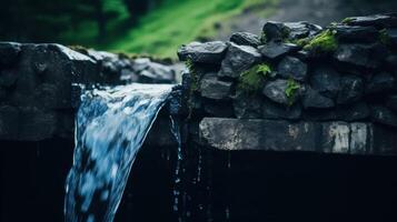 Serene waterfall cascading over mossy rocks photo