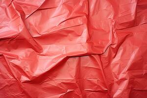 Crumpled red plastic texture background photo