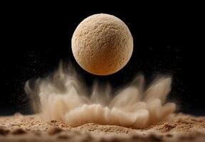 Explosive dust cloud and moon like sphere photo
