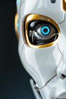 Futuristic robot eye close up photo