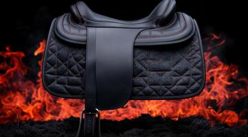 Dramatic saddle against fiery backdrop photo