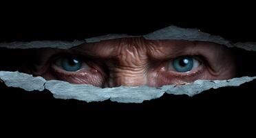 Mysterious eyes peering through a crack in the wall photo