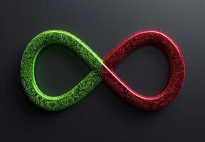 Infinity symbol made of green and red plush material photo