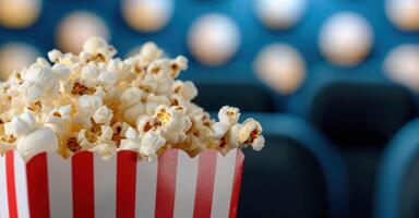 close up of popcorn in a striped box photo