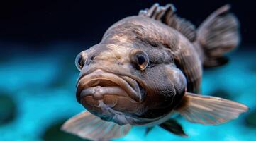 close up of a fierce looking fish with large eyes and an open mouth photo