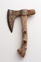 Rustic old axe on white background photo