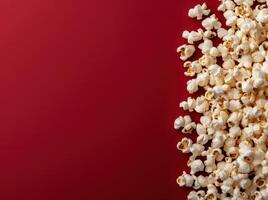 Delicious popcorn on a vibrant red background photo