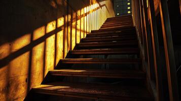 Dramatic lighting on a staircase in an old building photo