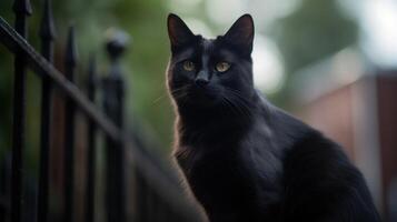 Mysterious black cat with piercing eyes photo