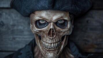 Creepy skull face with glowing eyes photo
