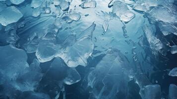 Frozen lake surface with ice blocks photo