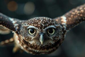 Closeup of a spotted owl with large eyes photo