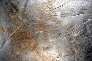 Scratched metal surface with golden lines photo
