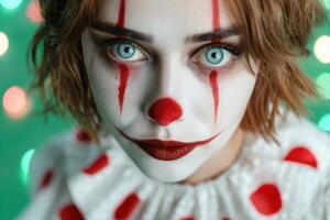 Creepy clown with red tears photo