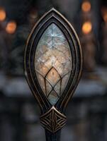 Ornate stained glass window with intricate design photo