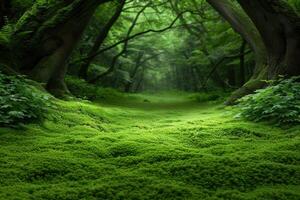 Enchanting forest path surrounded by lush greenery photo