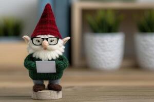 Whimsical gnome figurine with glasses and red hat photo