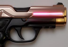 Futuristic pistol with glowing red lights photo