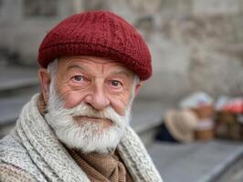 Portrait of an elderly man with a red cap and beard photo
