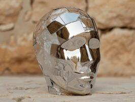 Mirrored abstract sculpture in desert setting photo