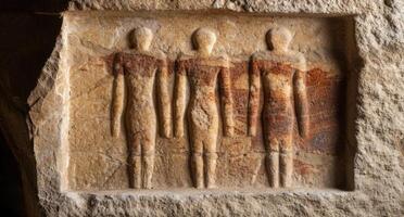 ancient rock carvings of human figures photo