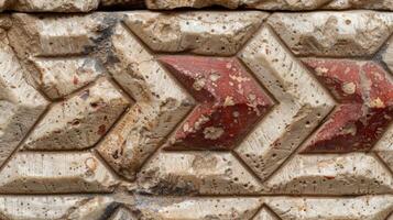 Detailed stone wall texture with geometric patterns photo