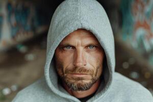 Mysterious man in hooded sweatshirt photo
