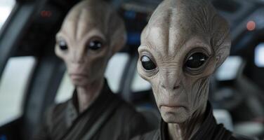 Close up of two alien beings in a spaceship photo