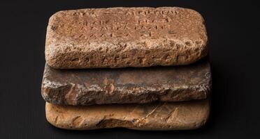 ancient stone tablet with engraved text photo