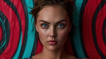 Striking gaze of a young woman with vibrant eyes photo